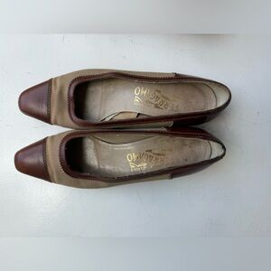 Salvatore Ferragamo Women's Brown and Cream Loafers